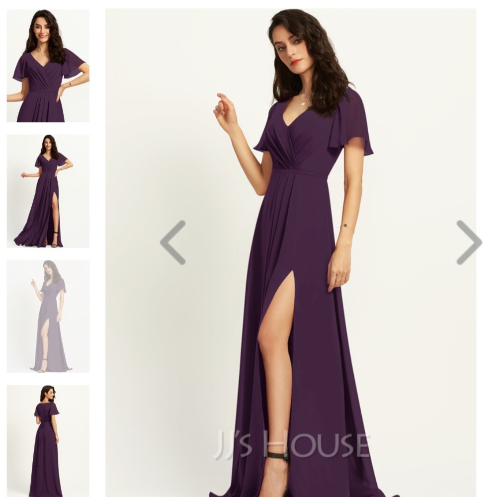 NEVER WORN - Formal A-line floor length dress with split front, plum color